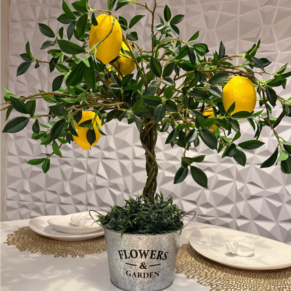 Artificial Lemon Tree in Silver Pot